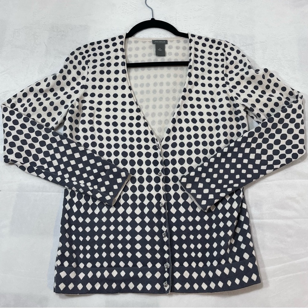 EUC Medium Ann Taylor Rhinestone Cardigan-Cream & Grey Silk Blend